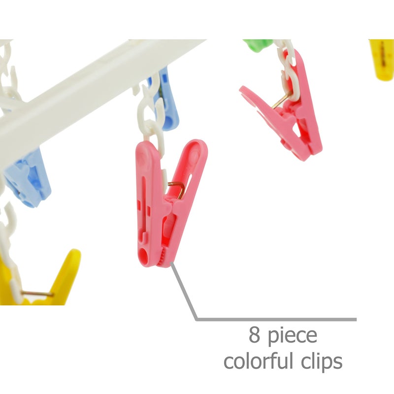 EIKS Laundry Hanger Drying Rack with 8 Clips for Towels, Bras, Baby Clothes, Gloves, Portable & Foldable & Compact Size for Travel - Image 4